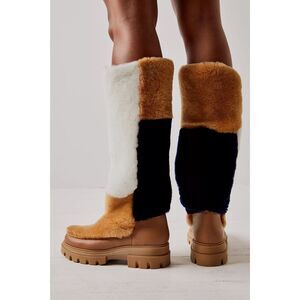 Free People Happy Thoughts Fur Shearling Paneled Colorblock Boots Camel Combo
